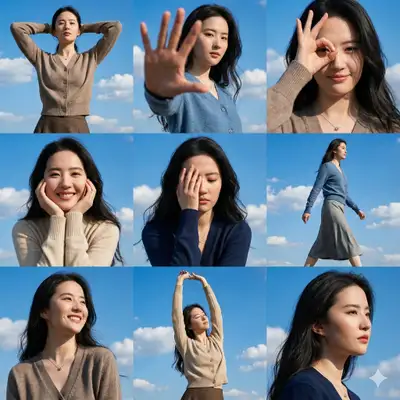 3x3 Grid Photo Collage of Dynamic Poses