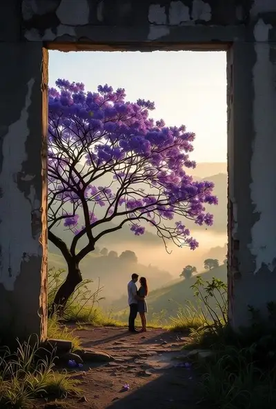 Ein Jacarandabaum erobert ein verlassenes Haus zurück