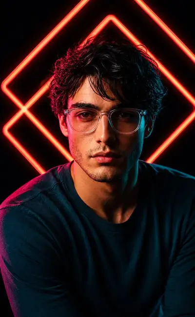 Red Neon Geometric Studio Portrait