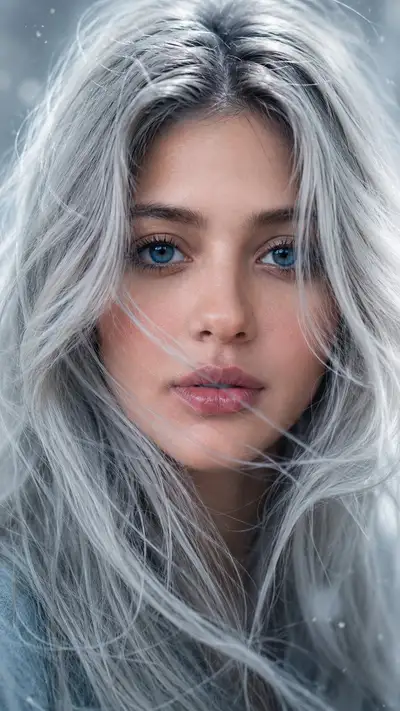 Icy Silver Strands Cinematic Portrait