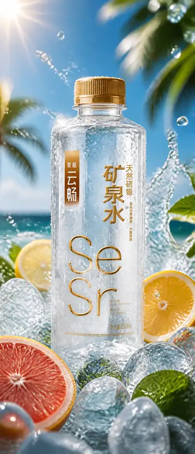 Refreshing summer beverage bottle product photography