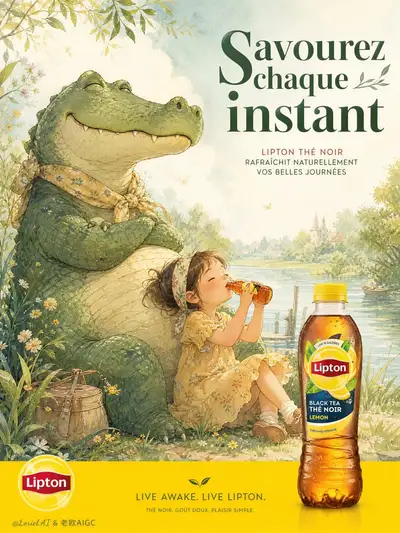 Lipton Black Tea Storybook Advertising Poster With Crocodile