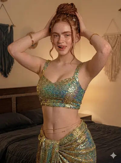Photorealistic Fashion Portrait of Woman in Sequined Outfit