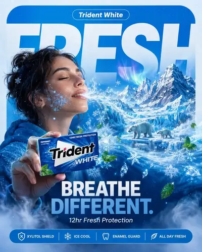 Conjunto de pôsteres publicitários surreais de marca de chicletes