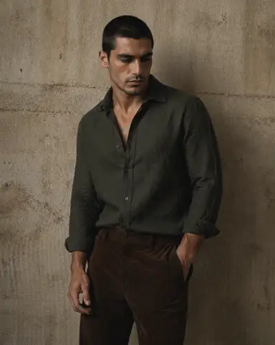 Casual menswear portrait against concrete wall