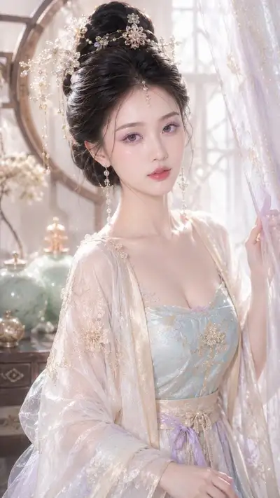 Ancient-Style Dreamy Makeup Portrait With Pearl Jewelry
