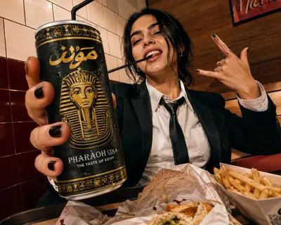 Ultra-Realistic Egyptian Soda Ad Fashion Photo