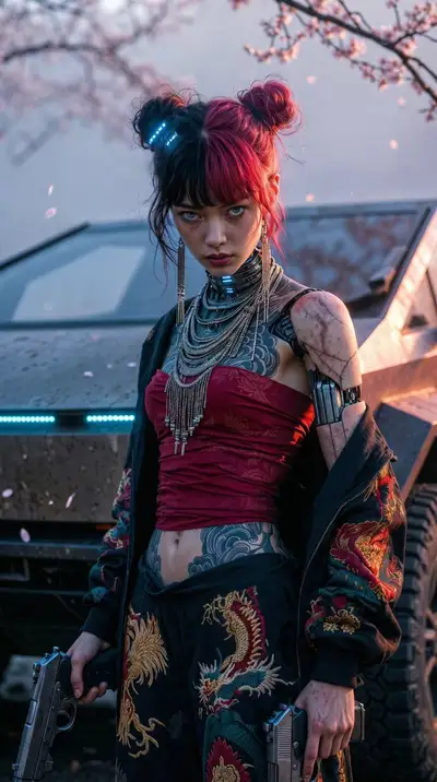 Dynamic Fierce Female Cyborg Cinematic Portrait