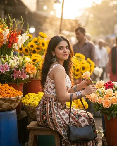 Cinematic Portrait in Flower Market