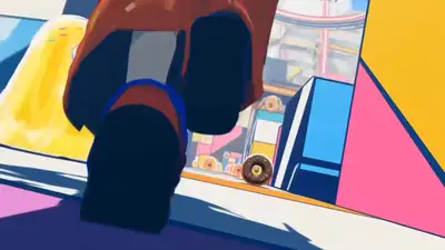 Anime-Mädchen-Parkour-Kampf durch einen Süßigkeiten-Hindernisparcours