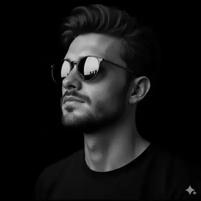 Dramatische Schwarz-Weiß-Nahaufnahme mit reflektierender Sonnenbrille