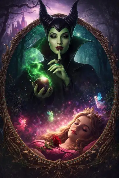 Evil Queen and Princess in Oval Mirror