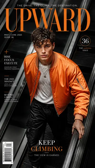 Escalator-scene streetwear magazine cover titled Upward