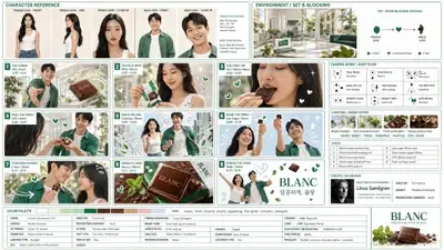 Cinematic Korean chocolate ad storyboard with nine shot sequence