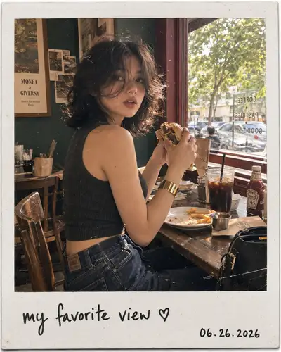 Vintage Polaroid Café Candid Portrait