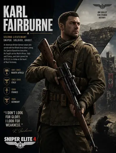 Karl Fairburne character poster from Sniper Elite 4