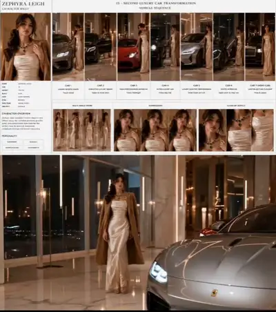 Luxury car showroom commercial with seamless vehicle transformations