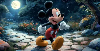 Stone path in nature, Mickey Mouse-cartoon style, in the moon