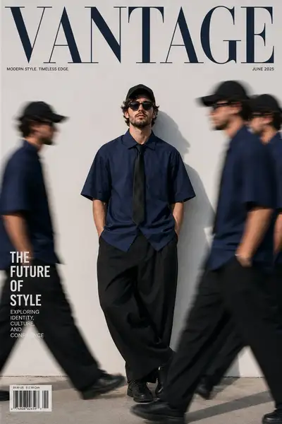 Minimalist streetwear fashion cover with motion-blur clones