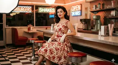 1950s American Diner Scene with Vintage Glamour