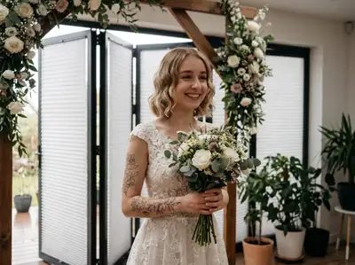 Photorealistic Wedding Portrait with Floral Tattoos