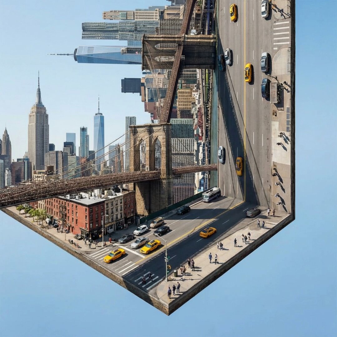 Reality Warping Artist folding city video prompt (New York)