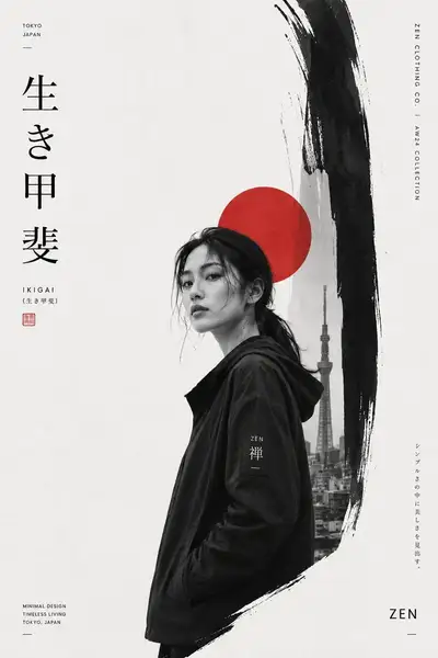 和風ミニマルモノクロームファッションポスター
