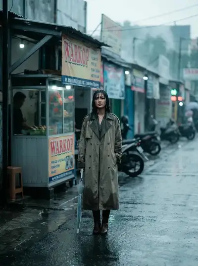 Rainy Street Fashion Editorial Portrait