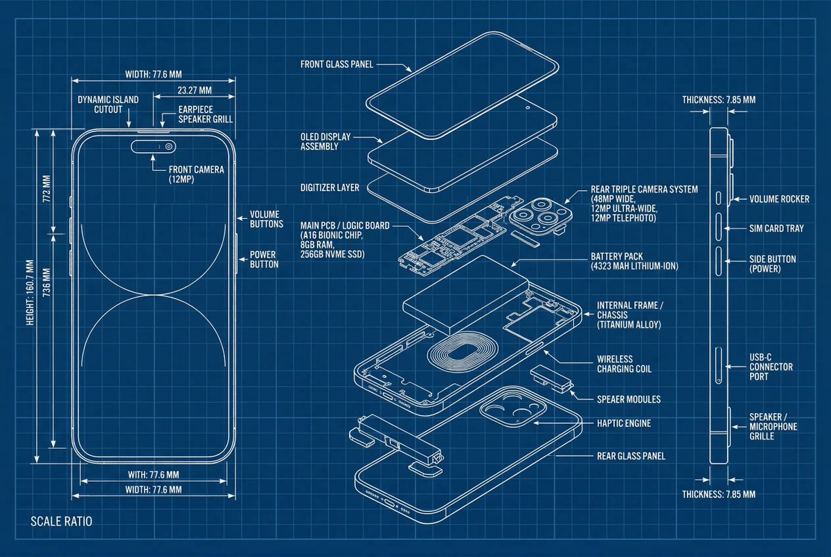 Orthographic blueprint template for any product