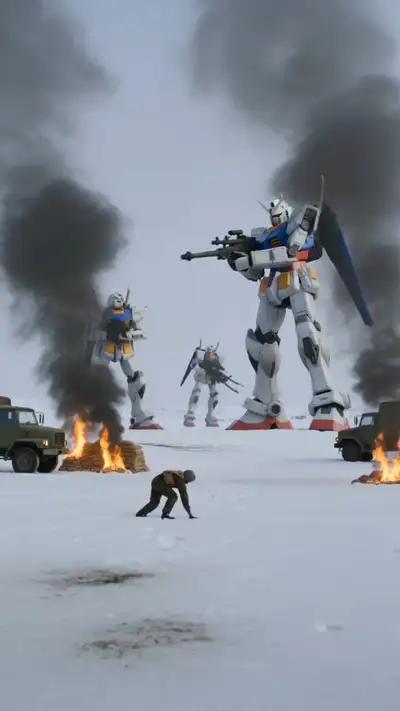 Gundam Battlefield in Snowy Tundra - Cinematic War Footage