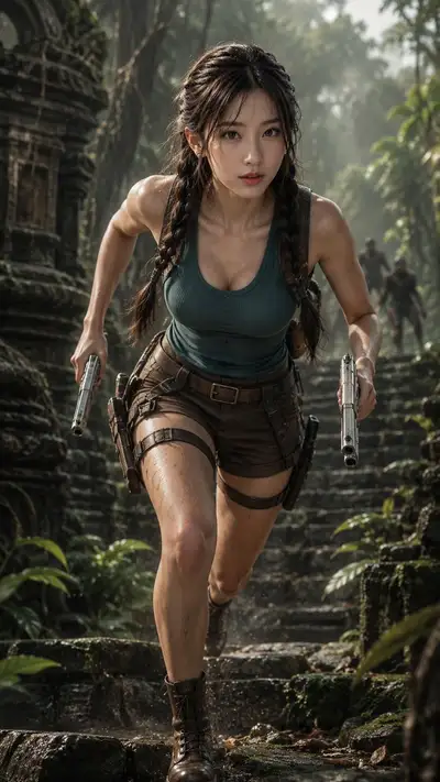 Cinematic Jungle Ruins Chase Action Portrait