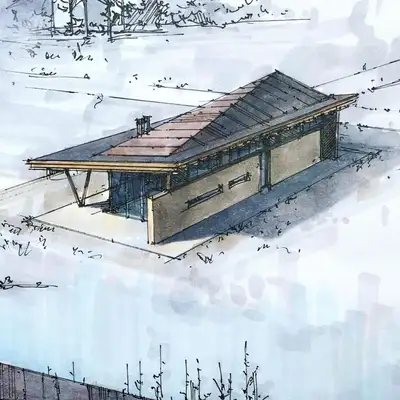 Skizze zu fotorealistischem Architektur-Präsentationsboard