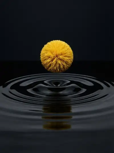 Gravitational waves as minimalist yellow sphere photo prompt