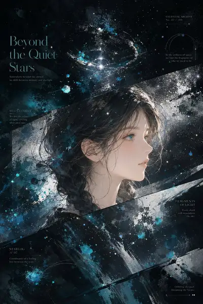 Dark Cosmic Watercolor Anime Editorial Poster