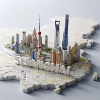 Miniature Cityscape on Torn Map