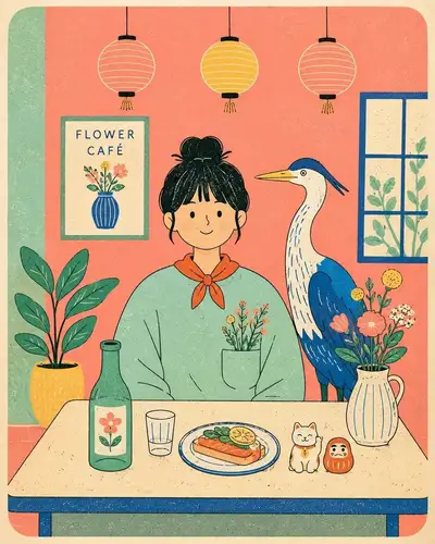 Risograph-style cafe illustration prompt