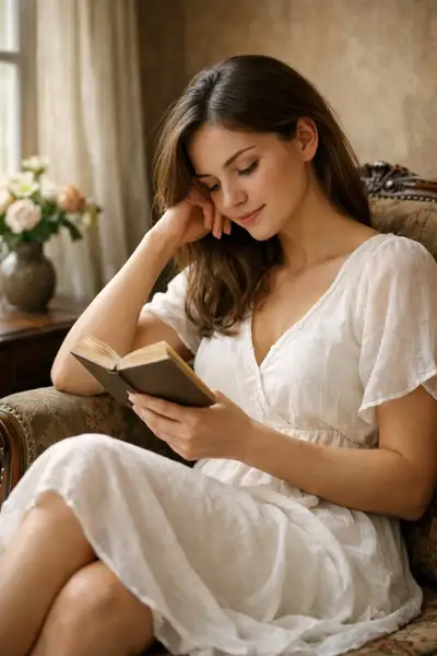 Cinematic Indoor Portrait of Woman Reading