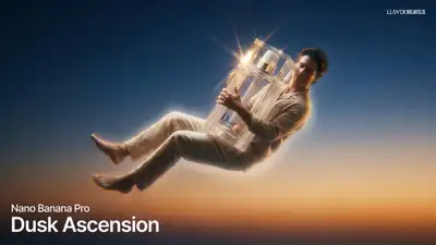 Ascensión al atardecer, fotografía de producto vintage en película, JSON