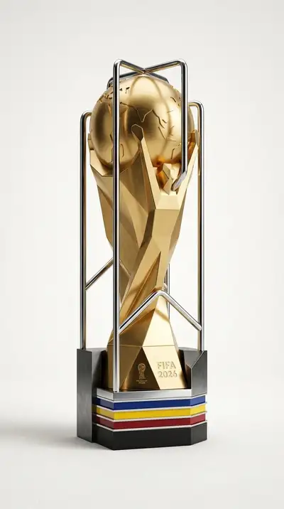 FIFA World Cup trophy product render in architectural style