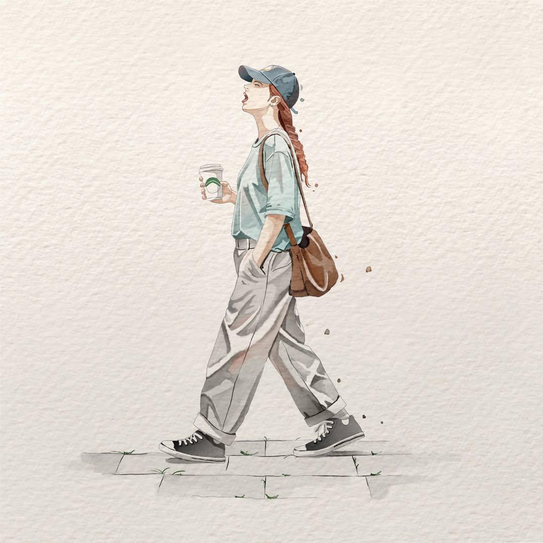 Minimalist Watercolor Slice-of-Life Illustration