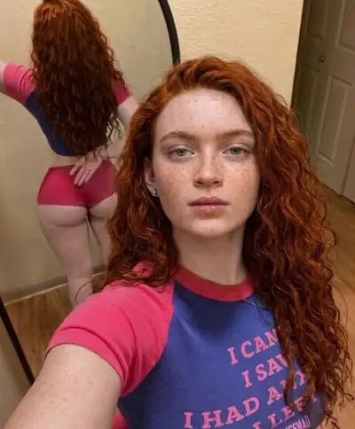Freckled Redhead Over-Shoulder Pose with Mirror View