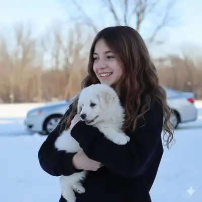 Portrait with Puppy in Snow