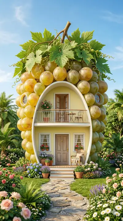 Whimsical Fruit House Architectural Scene