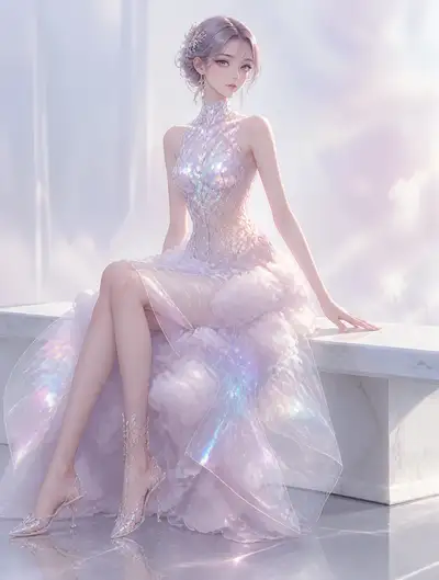 Ilustración anime de ensueño de un vestido de moda de vidrio hilado