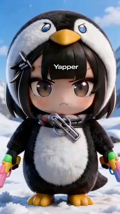 Chibi Anime Girl in Penguin Onesie Winter Scene