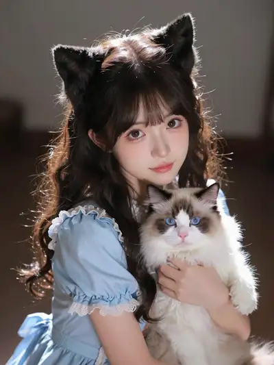 Southeast Asian Girl With Cat Cinematic Portrait