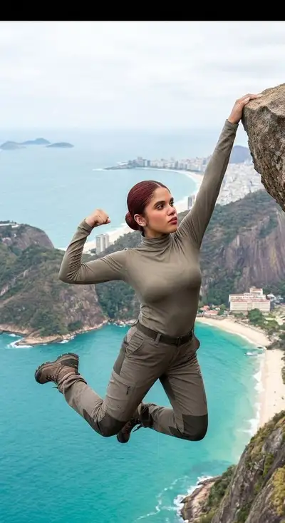 Saut de falaise côtière : prompt photo de voyage dynamique en plein air