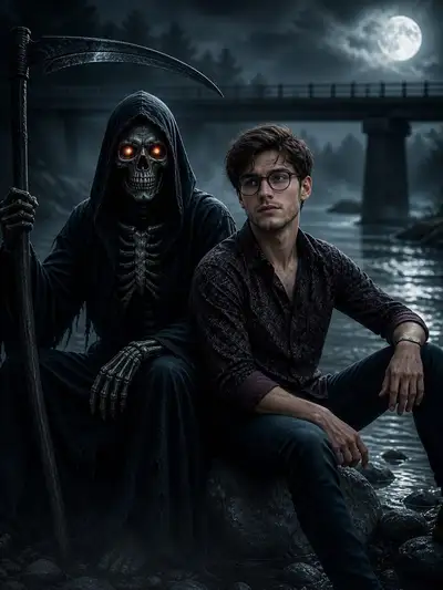Cinematic Dark Fantasy: Man and Grim Reaper by River