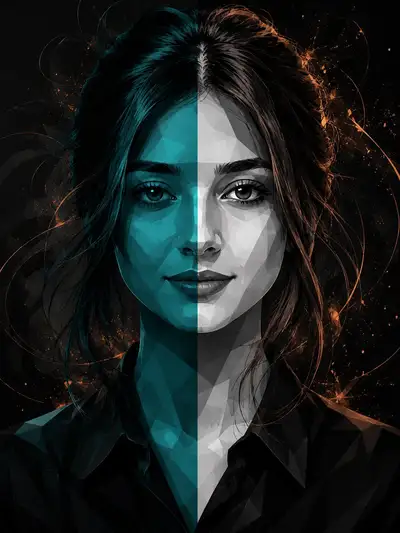 Cinematic Split-Face Cubist Portrait