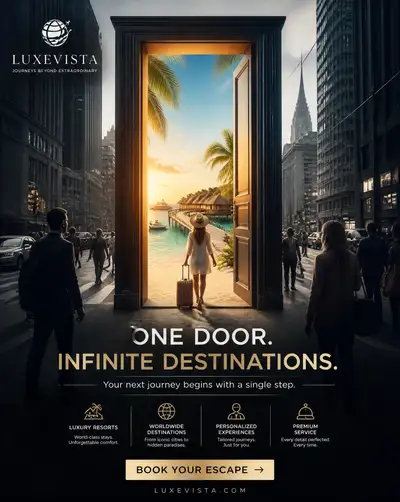 Doorway portal ad concept for a luxury travel brand